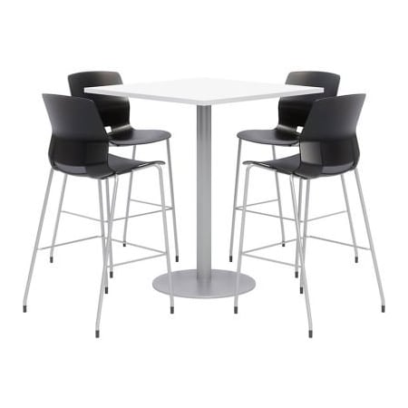 Kfi 36" Square Bistro Table & 4 Barstool Set, White Table With Black Stools OLTFL36SQ-B1922-SL-41-D354-4-OL2700BR-P